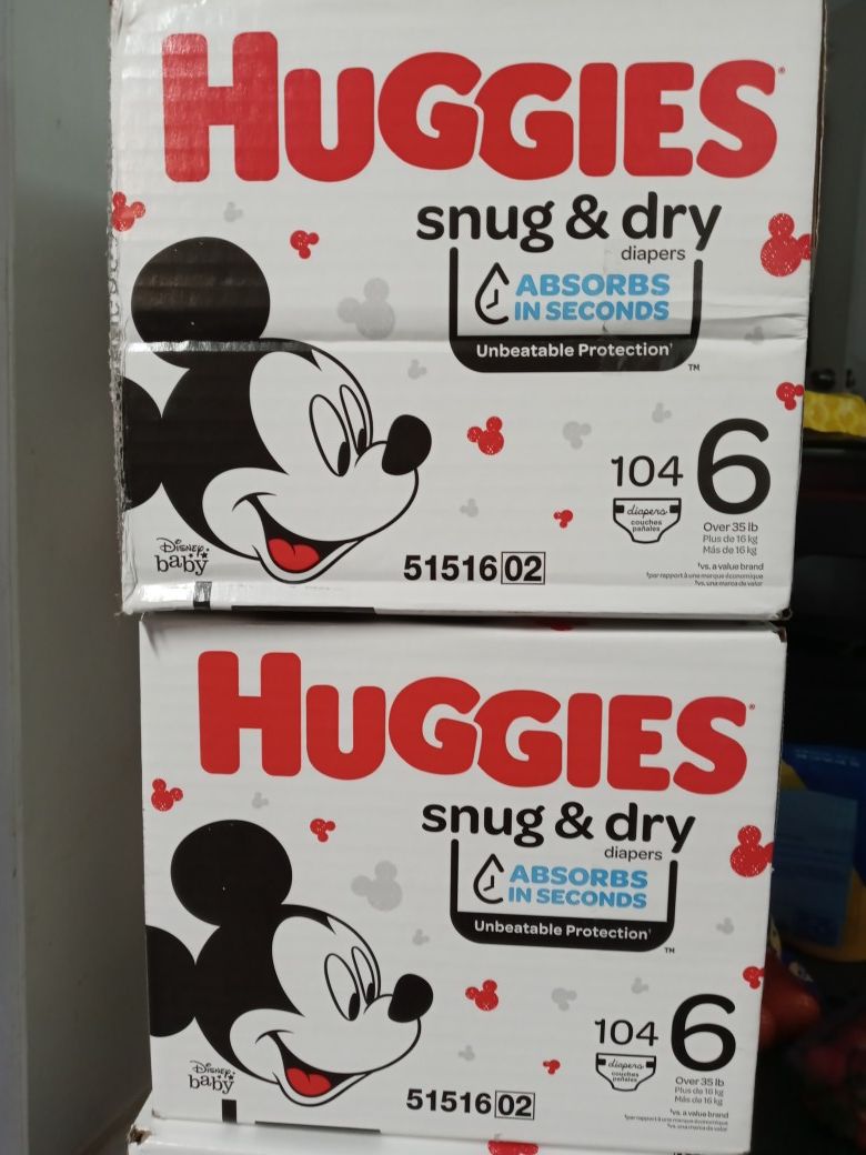 Huggies snug dry size 6/104 diapers $37 a box