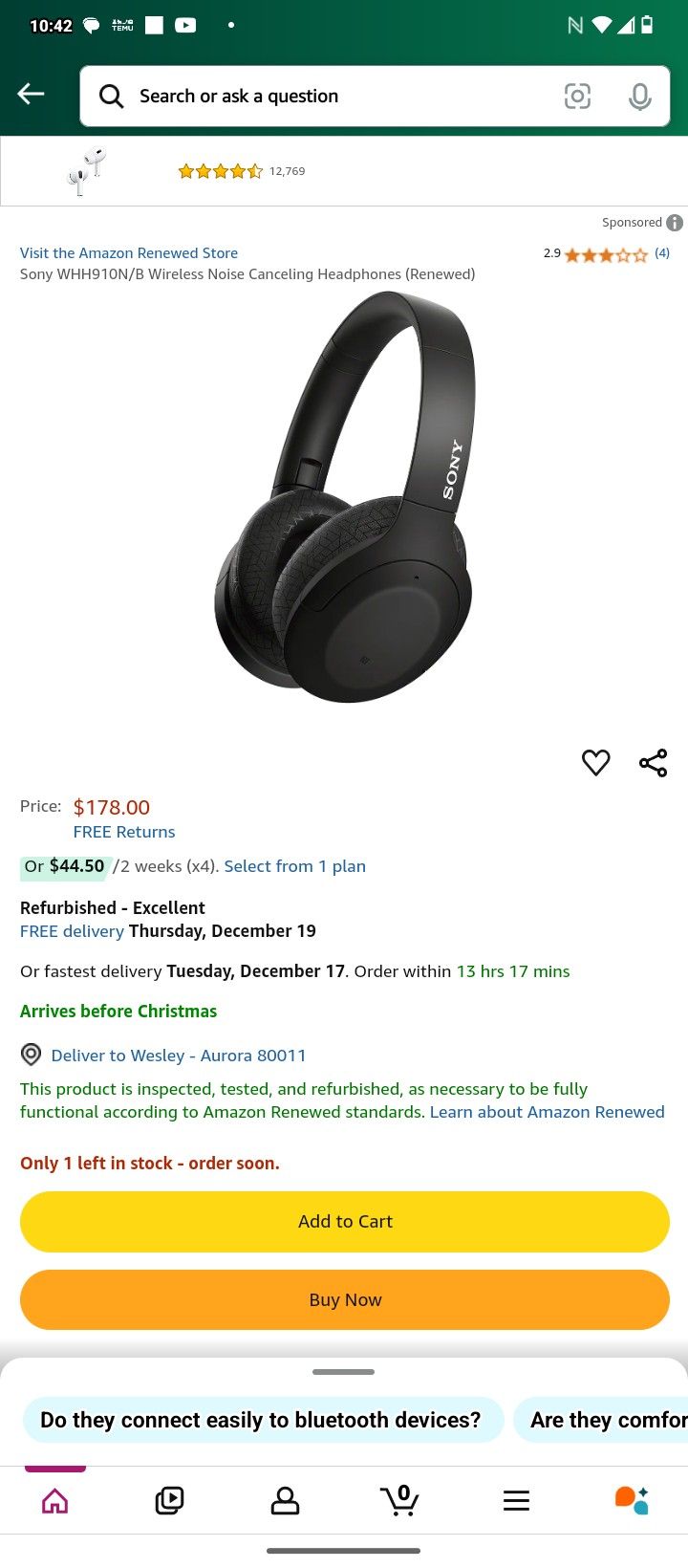 Sony WH-H910N Noise Cancelling Headphones