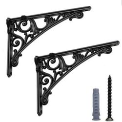 HARPOON 2 Pack Shelf Brackets Cast Iron, Large 7.8X 5.5 Inch (Black) Home