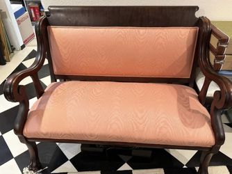 Vintage Wood Settee Coral