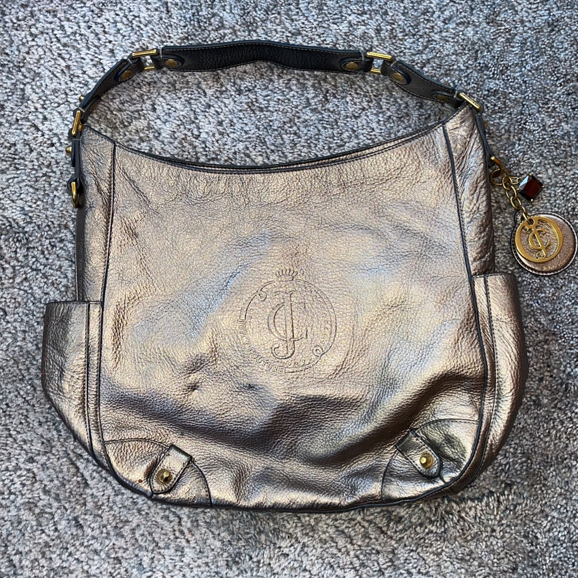 Juicy Couture Gold Metallic Leather Hobo Shoulder Bag Vintage 