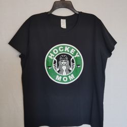 Hockey Mom Parody Starbucks Style T-Shirt Black Green ~ Size XL