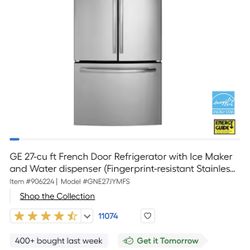 GE 27-cu ft French Door Refrigerator with Ice Maker and Water dispenser (Fingerprint-resistant Stainless Steel) ENERGY STAR