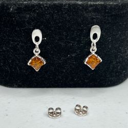 Sterling Silver Drop Earrings With Baltic Amber For Women