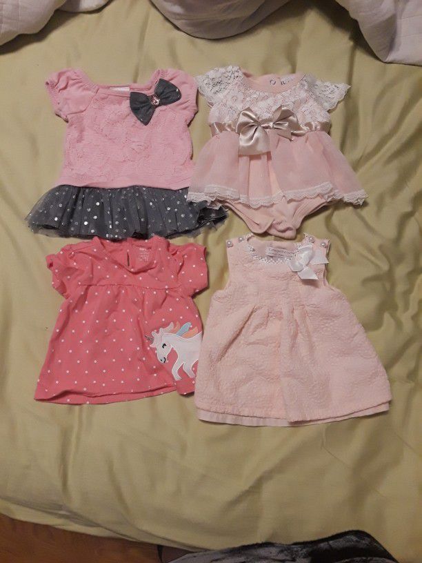 0-3 Months Little Dress Lot 4 Beautiful dresses Catherine  Malandrino, Nicole Miller, Sweet Heart Rose,Carter's Pink Colors 