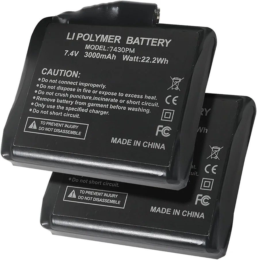 7.4V 3000mAh Rechargeable Lithium Polymer Batteries for Heated Gloves, Support 3.5mm DC Jack, 2pcs Rechargeable Batteries for Heated Gloves Socks Hats