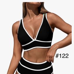 V Neck Color Block Bathing Suit Black
