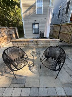 Black Woven Rope Patio Chair Set with Side Table