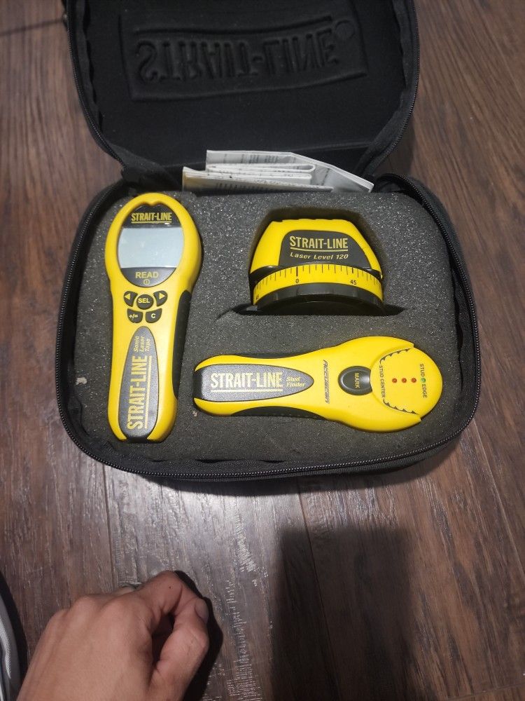 Straight-Line 3 Piece Laser Level, Stud Finder, Sonic Laser Tape Set 