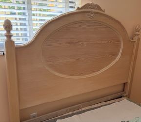 Full Size Wood Headboard with Carved Oval Panel