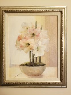 3 Piece Set Gold Color Wooden Framed Painted Flowers