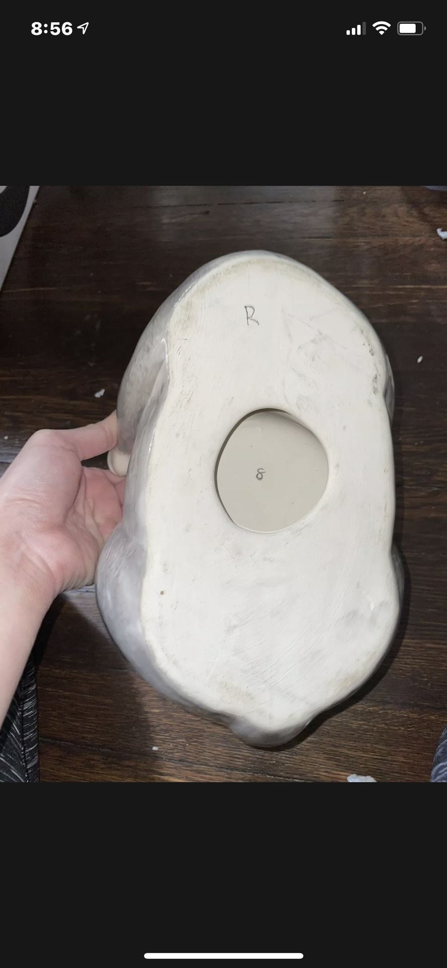 unique Rare Hand painted gray and white ceramic cat bowl holder Adorable Kitty