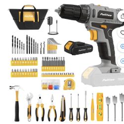 o 20V Cordless Drill Driver Kit, Home Tool Set with 20V Lithium-Ion Drill,  All-Purpose Kit, 21+1 Torque, 2-Speed, DIY & Home Repairs Yellow