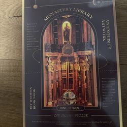 DIY Book Nook Monastery Library 3D Wooden Jigsaw Puzzle Display - NEW