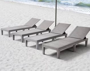 Nestl Waterproof Chaise Lounge Chair - Set of 4 Adjustable Lightweight Gray Outdoor Patio Chairs