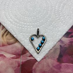 Vintage 925 Heart Turquoise Dot Pendant 