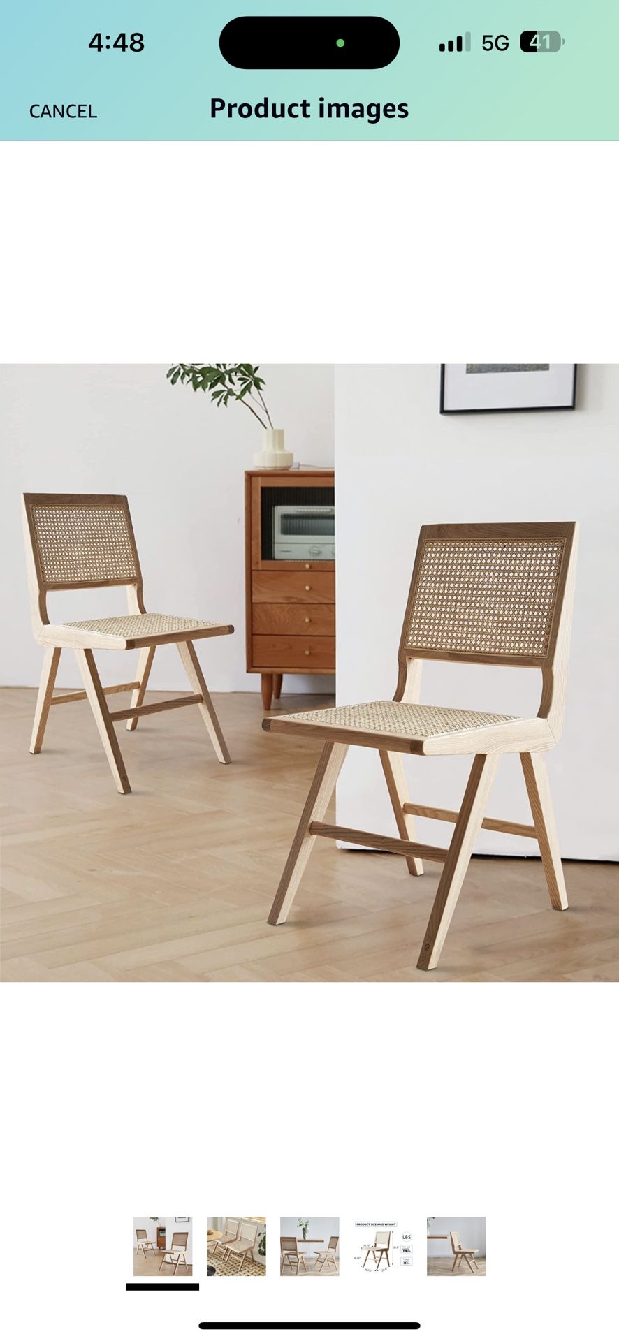 Way2Furn Rattan Chair Set of 2, Cane Dining Chair with Cane Back & Wood Base, Mid Century Modern Chair for Living Room, Kitchen, Dining Room, Yard, St