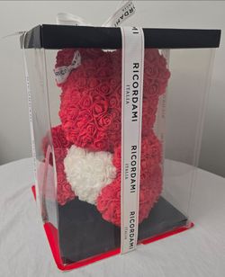 Ricordami Italia Red White Flower Eternal Rose Teddy Bear 15"