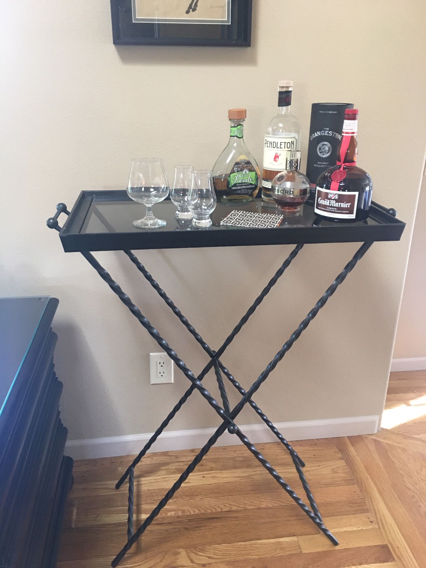 Tall Rod Iron Smoked Glass Side Table