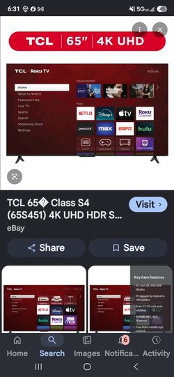 65-inch 4K UHD HDR smart LED TCL TV
