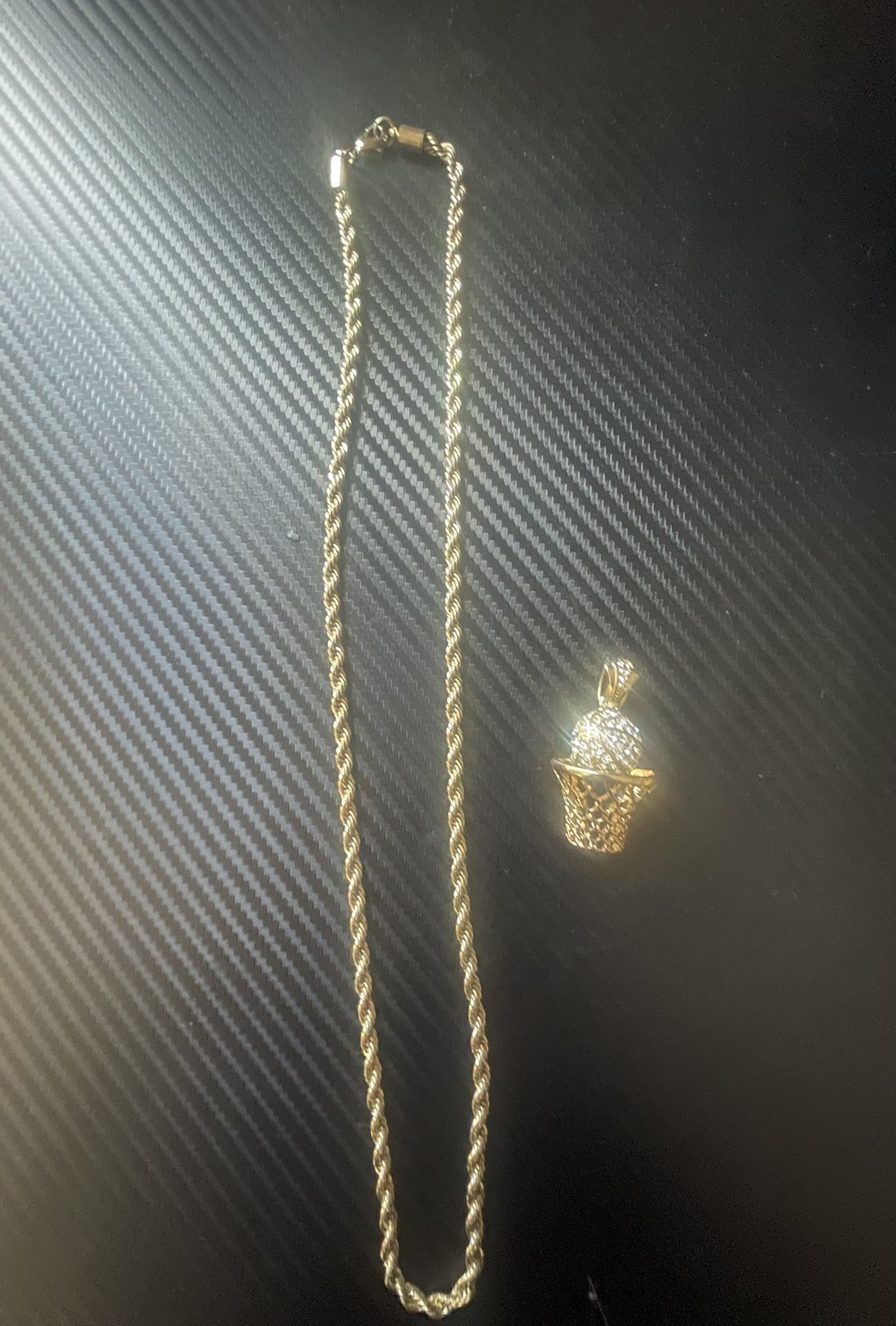 Rope Chain With Custom Basketball Hoop Pendant 