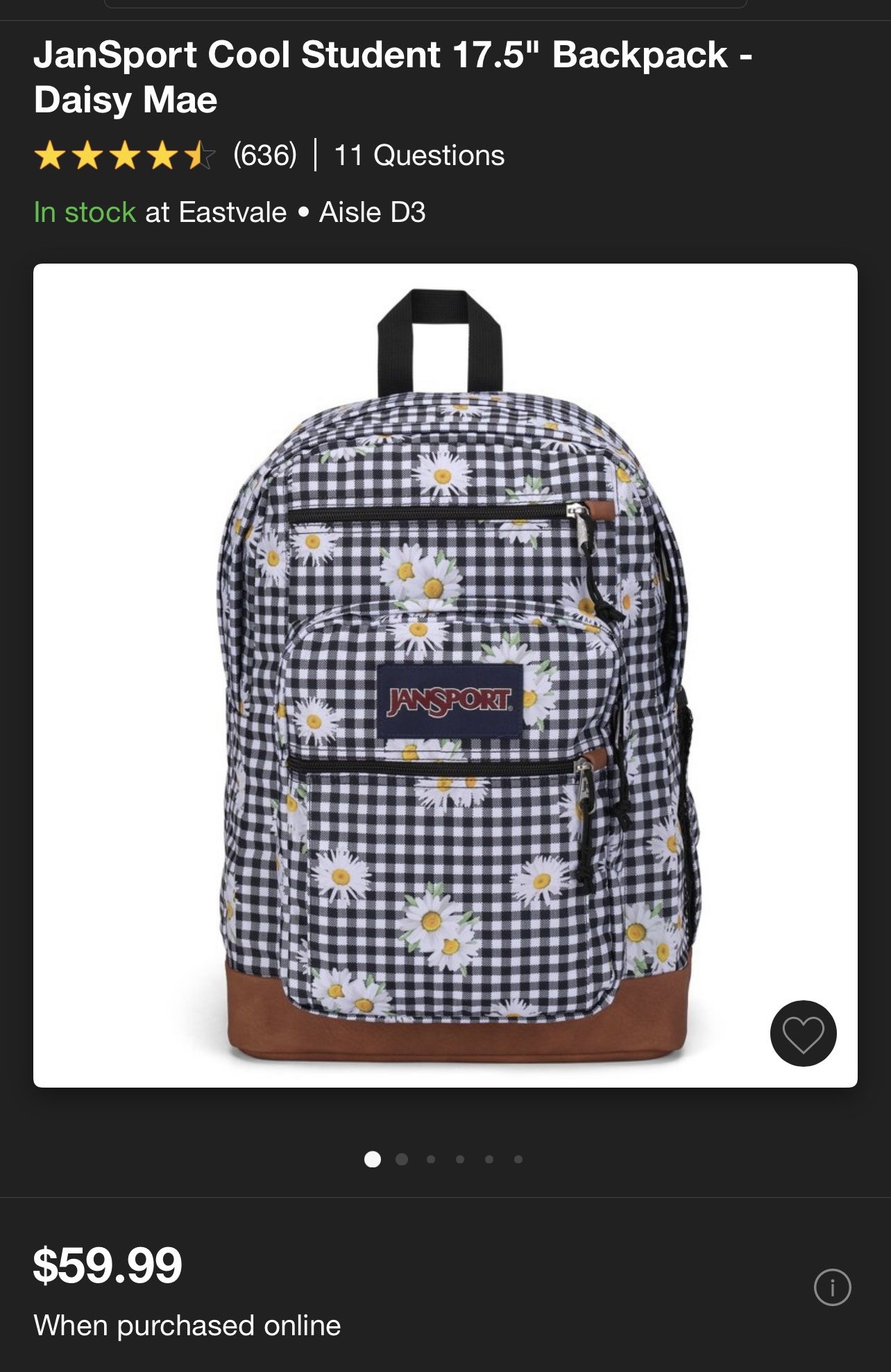 Jansport Cool Student 17.5” Backpack Daisy Mae