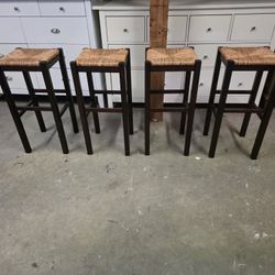 Set of 4 Bar Height Rattan Stools