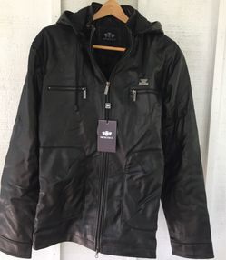 Emporio & Co Men’s Faux Leather Hooded Jacket L – New w/ Tags