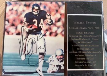 Walter Payton Signed Chicago Bears Display Plaque with COA