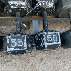 55lb Hex Iron Dumbbell Set Weights 