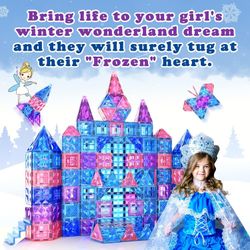 Frozen Toys for Girls Magnetic Tiles 102pcs with 2 Stairs 2 Dolls Princess Castle Building Toys Girls Toys Age 4-5 6-8 Magnetic Blocks Birthday Xmas 