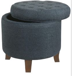 Round Tufted Storage Ottoman with Wood Legs - set of two