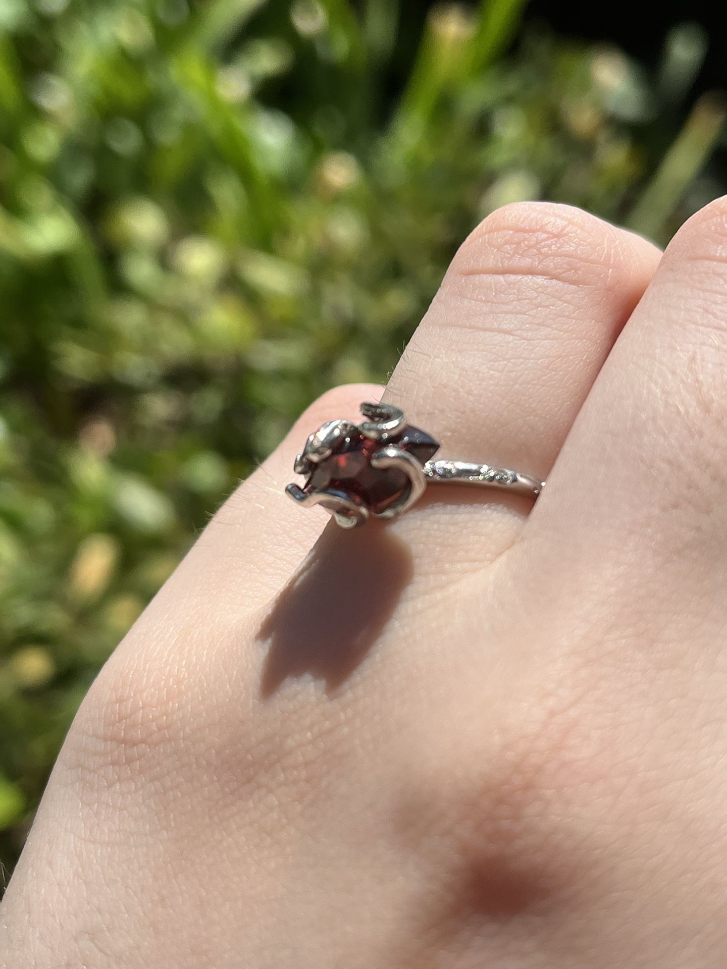 Garnet Brass Sterling Silver Adjustable Ring