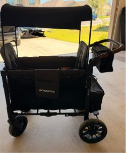 WonderFold W2 Luxe Pro Stroller Wagon, Aluminum Frame, 2 Seater, Jet Black