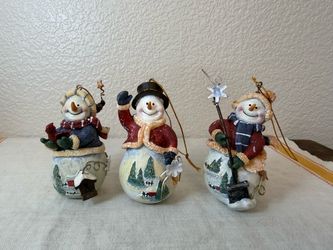 Home Interiors 3 pc Snowman Christmas Ornament Figures Set -