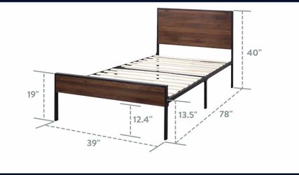 Twin Metal Bed Frame with Wood Headboard