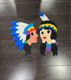 Vintage Melted Plastic Popcorn Decoration Native American Indian Boy & Girl