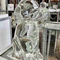 F.L Art Murano Glass Clear Beagle Dog Paperweight 5.5” Figurine Statue / SIGNED
