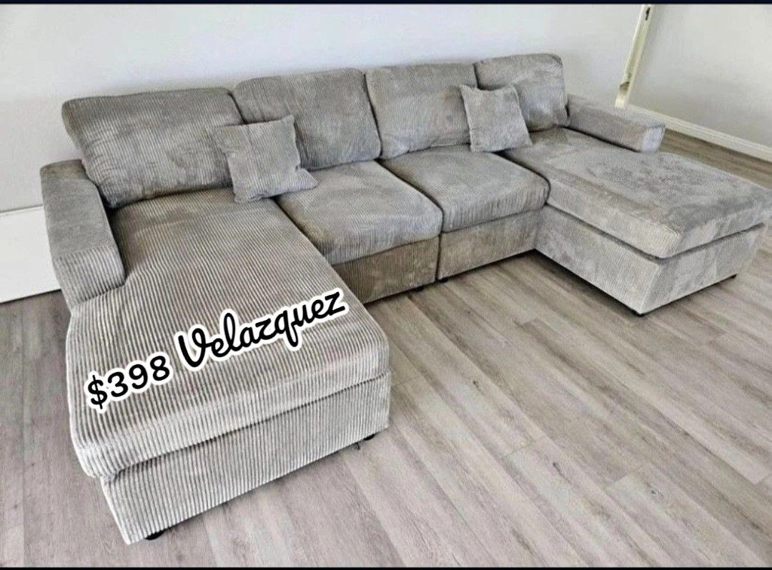 ✅️✅️4 pc fog grey corduroy fabric sectional sofa with double chaise✅️✅️✅️