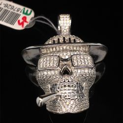 925 Sterling Silver CZ Cowboy Skull Pendant 20.40g 187626