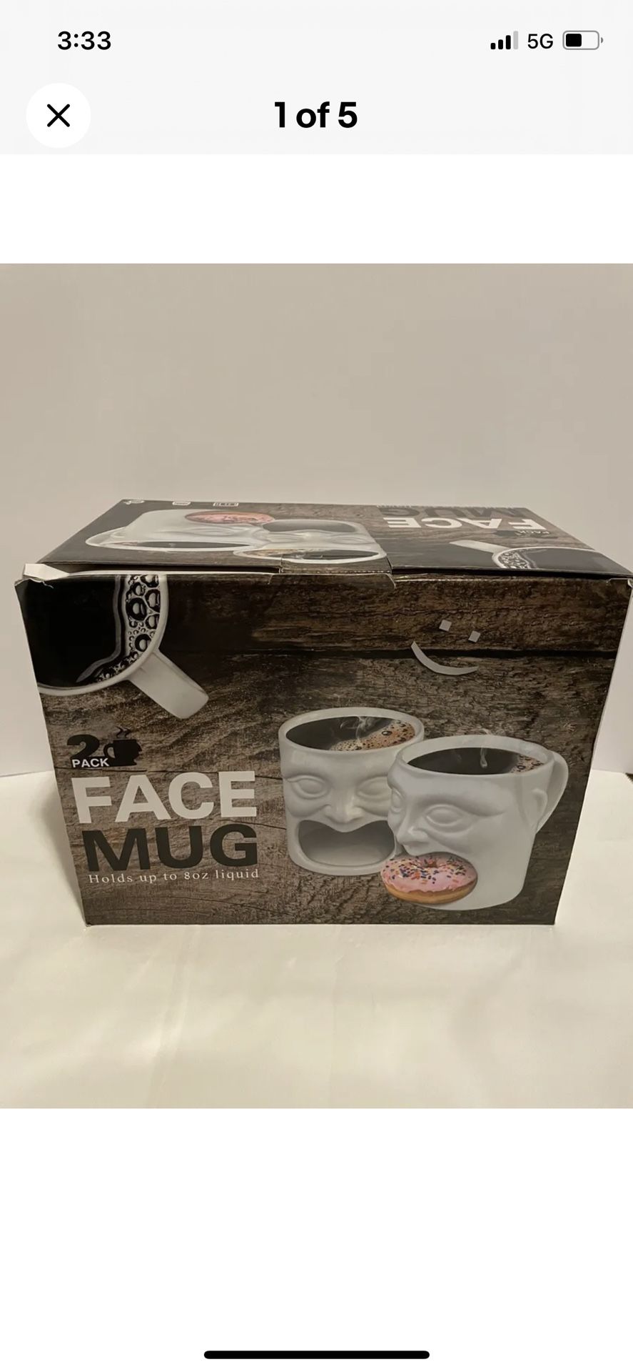 NIB Face Mug 2 Pack Coffee Doughnuts Holder New In Box Donuts Cup Gift Two
