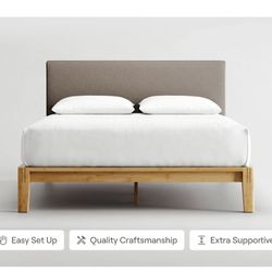 California King Size Nectar Bamboo Platform Bedframe/Upholstered Headboard w/ Lucid CK 16" Hybrid Cooling Mattress 