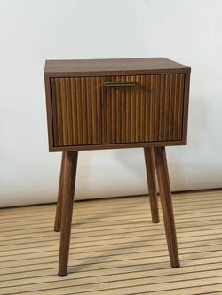 Night Stand, Small Modern Nightstand with Fluted Doors, Walnut