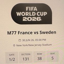 2026 France Vs Sweden World cup Ticket