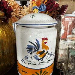 Avon China Provencal Canister- Rooster Design- Vintage Cookie Jar
