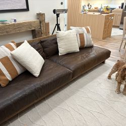 RH Modern Oak Brûlé Leather Sofa