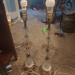 SET OF 2 identical CRYSTAL antique Lamps W Marble Base Make Offer