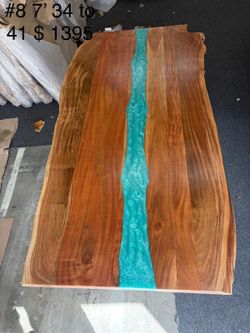 7-Foot Live Edge Acacia Wooden Table – Turquoise Epoxy River 🌊