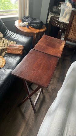 Pair of hardwood folding tables 19.5”x 14.5x27”