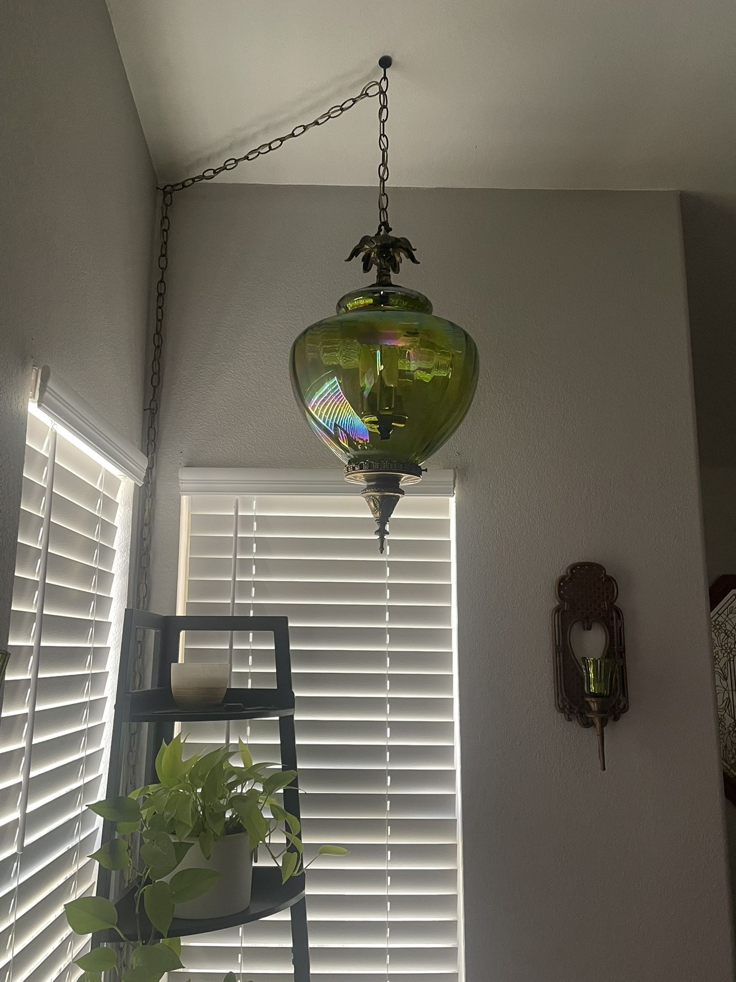 Vintage MCM 1960s Green Globe Swag Lamp